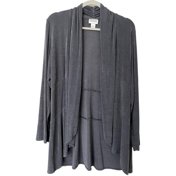 Chico's Travelers Gray Wrinkle Free Long Sleeve Open Front Cardigan Size Large - Picture 1 of 5